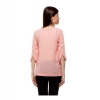 Women's Polyester Solid 3-4th Sleeves Regular Top (Peach)