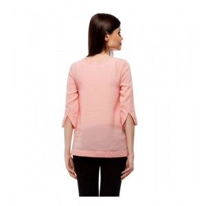 Generic Women's Polyester Solid 3-4th Sleeves Regular Top (Peach)