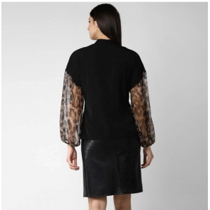 Generic Women's Polyester Animal Print Long Sleeves Top (Black)