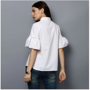 Generic Women's Cotton Solid Bell Sleeve Top (White)