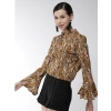 Women's Polyester Printed Bell Sleeve Top (Orange - Black) Women's Polyester Printed Bell Sleeve Top (Orange - Black)