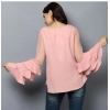 Women's Polyester Solid Tier Sleeve Top (Pink)