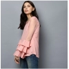 Women's Polyester Solid Tier Sleeve Top (Pink)