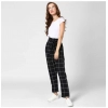Dropship Women's Polyester Checkered Elasticated Trousers (Black - White)
