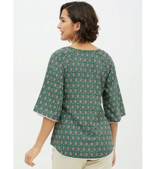 Women's Polyester Printed 3-4th Sleeves Top (Green)