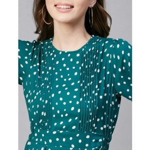 Generic Women's Polyester Polka Long Sleeves Above Knee Dress (Green - White)
