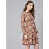 Dropship Women's Polyester Floral Long Sleeves Above Knee Dress (Rust)