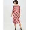 Dropship Women's Polyester Checkered 3-4th Sleeves Below Knee Dress (Pink)