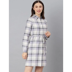 Generic Women's Cotton Checkered Long Sleeves Above Knee Dress (Grey)