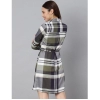 Dropship Women's Cotton Checkered Long Sleeves Above Knee Dress (Olive - White)