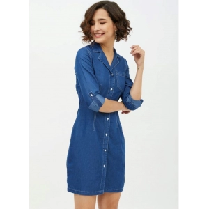 Generic Women's Denim Solid Long Sleeves Above Knee Dress (Blue)