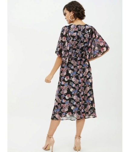 Women's Polyester Chain Print Cap Sleeve Calf-length Dress (Multicolor)
