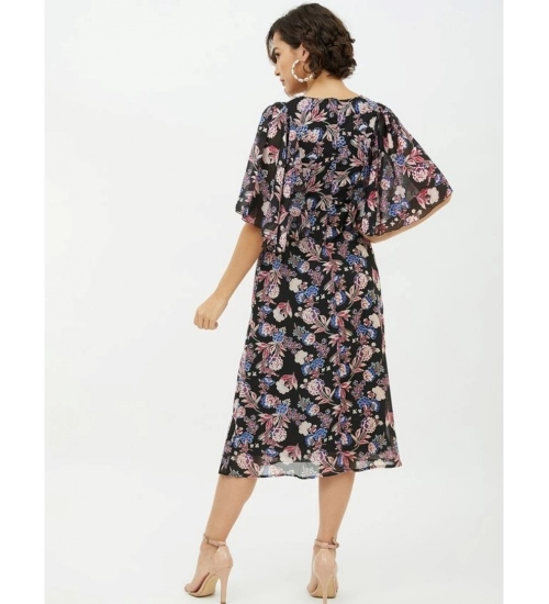 Women's Polyester Chain Print Cap Sleeve Calf-length Dress (Multicolor)