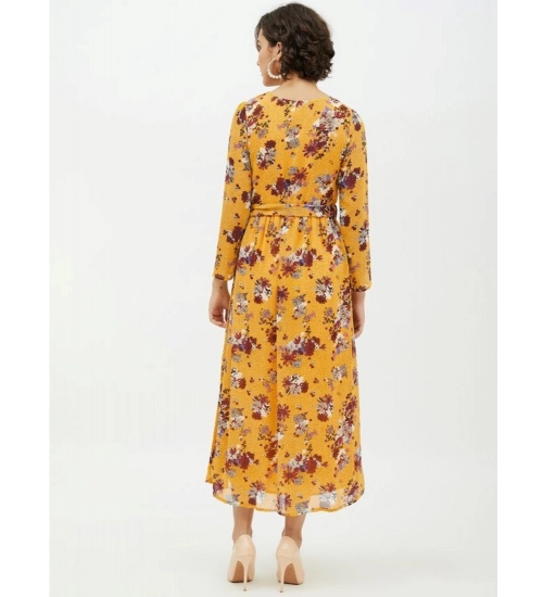 Women's Polyester Floral Long Sleeves Calf-length Dress (Multicolor)
