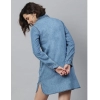 Dropship Women's Denim Solid Long Sleeves Above Knee Dress (Ice Blue)