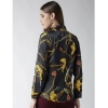 Women's Satin Printed Long Sleeves Standard Length Shirt (Black - Gold)