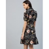 Dropship Women's Polyester Floral Short Sleeve Above Knee Dress (Black)