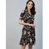 Dropship Women's Polyester Floral Short Sleeve Above Knee Dress (Black)
