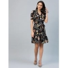Dropship Women's Polyester Floral Short Sleeve Above Knee Dress (Black)