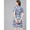 Dropship Women's Polyester Floral Short Sleeve Above Knee Dress (Blue - White)