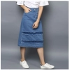 Dropship Women's Denim Washed Buttoned Skirt (Blue)