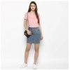 Dropship Women's Denim Draw String Buttoned Skirt (Blue)