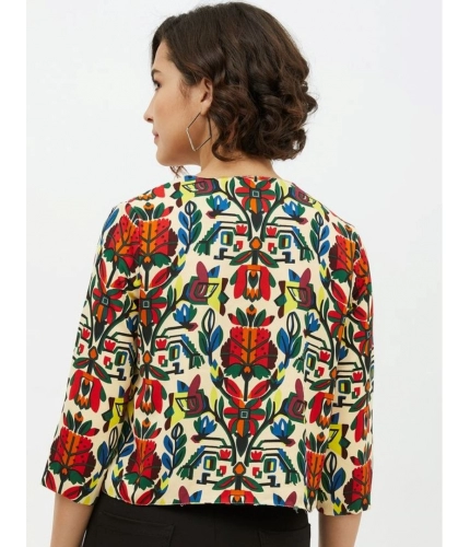 Women's Polyester Floral 3-4th Sleeves Shrug (Multicolor)