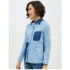 Women's Denim Patch Work Long Sleeves Standard Length Shirt (Blue)