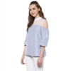 Women's Cotton Striped Cold Shoulder Top (Blue) Women's Cotton Striped Cold Shoulder Top (Blue)