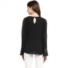 Women's Polyester Georgette Self Design Bell Sleeve Regular Top (Black)