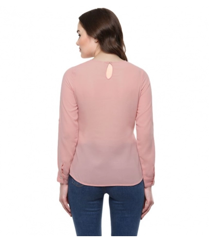 Women's Polyester Solid Long Sleeves Regular Top (Pink)