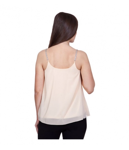 Women's Polyester Solid Shoulder Straps Regular Top (Beige)