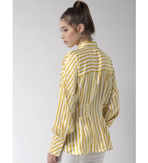Women's Polyester Striped Long Sleeves Top (Yellow)