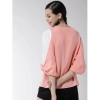 Women's Polyester Colour Block Slit Sleeve Top (Pink)