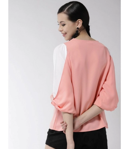 Women's Polyester Colour Block Slit Sleeve Top (Pink)