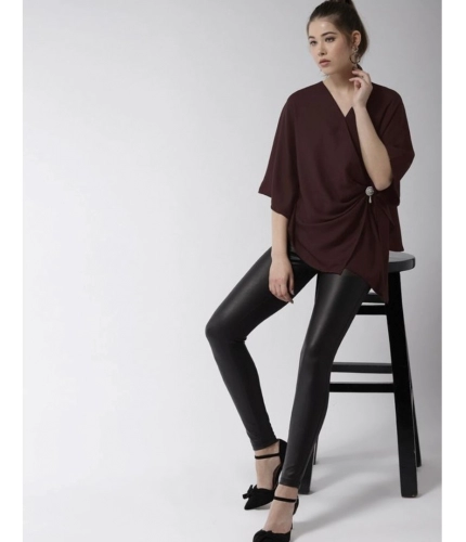 Women's Polyester Solid Cape Sleeve Top (Maroon)
