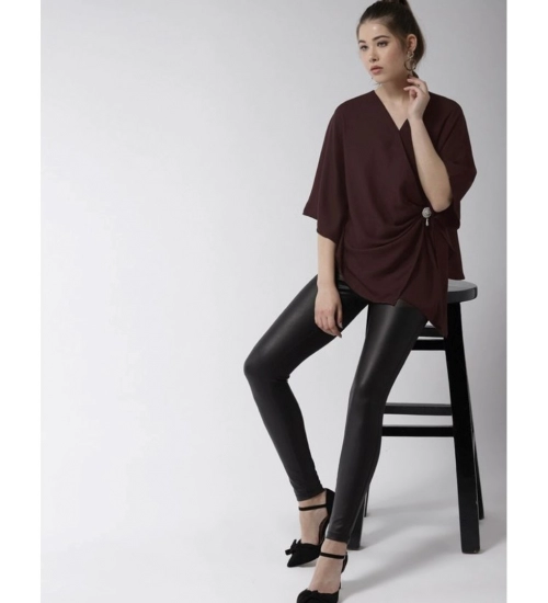 Women's Polyester Solid Cape Sleeve Top (Maroon)