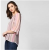 Women's Polyester Striped 3-4th Sleeves Top (Pink)