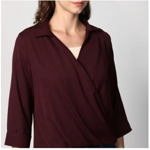 Generic Women's Polyester Solid 3-4th Sleeves Top (Maroon)