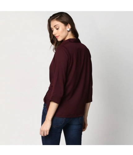 Women's Polyester Solid 3-4th Sleeves Top (Maroon)
