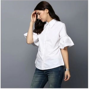 Generic Women's Cotton Solid Bell Sleeve Top (White)