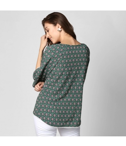 Women's Polyester Printed 3-4th Sleeves Top (Green)