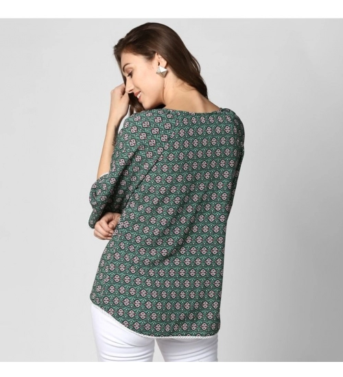 Women's Polyester Printed 3-4th Sleeves Top (Green)