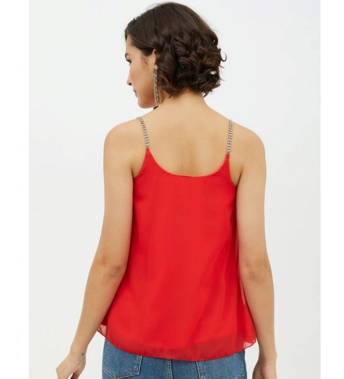 Women's Polyester Embellished Shoulder Straps Top (Red)