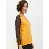 Women's Rayon Lace Inserts Long Sleeves Top (Yellow)