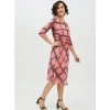 Dropship Women's Polyester Checkered 3-4th Sleeves Below Knee Dress (Pink)