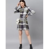 Dropship Women's Cotton Checkered Long Sleeves Above Knee Dress (Olive - White)