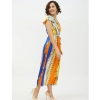 Dropship Women's Satin Chain Print Cap Sleeve Calf-length Dress (Multicolor)