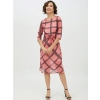 Dropship Women's Polyester Checkered 3-4th Sleeves Below Knee Dress (Pink)