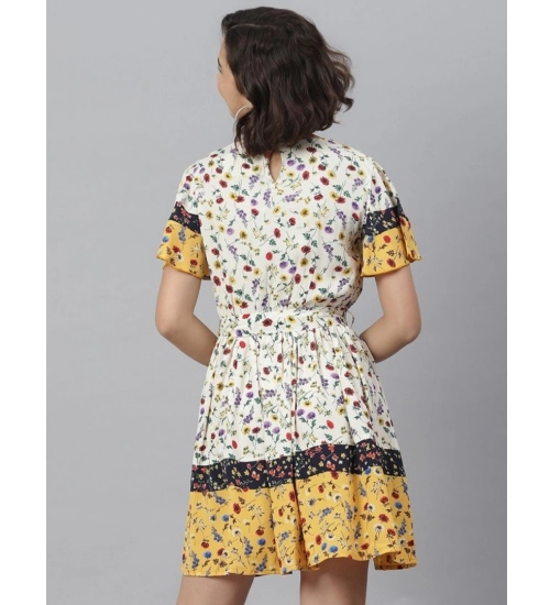 Women's Polyester Floral Flutter Above Knee Dress (Multicolor)